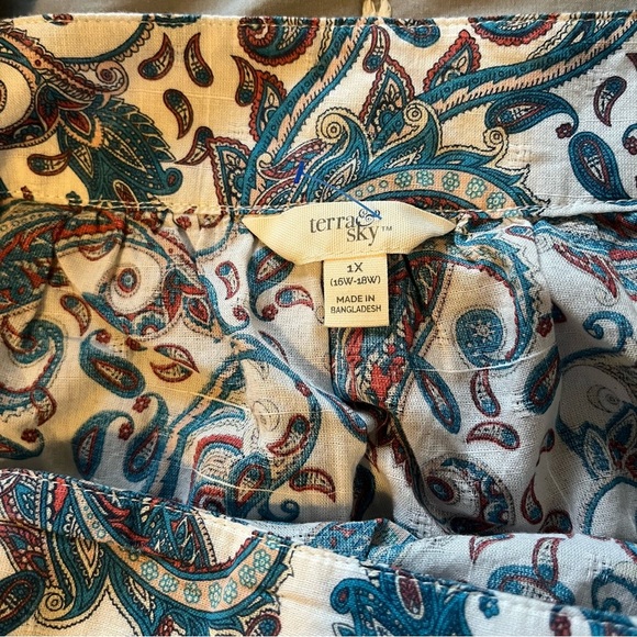 Terra & Sky Women's Plus Size Square Neck Paisley Blue Peasant Top Size 1X - Picture 13 of 13